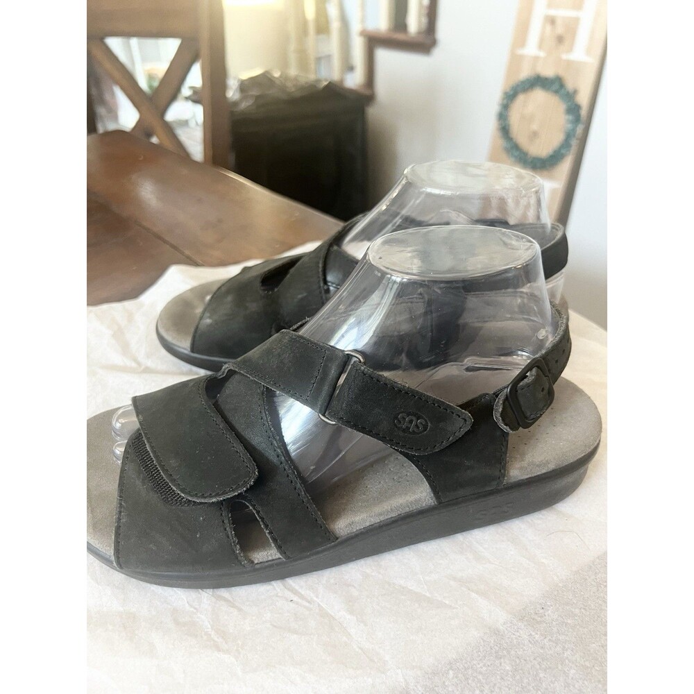 SAS Tripad Comfort Slingback Sandal Womens Black Leather Adjustable Size 9